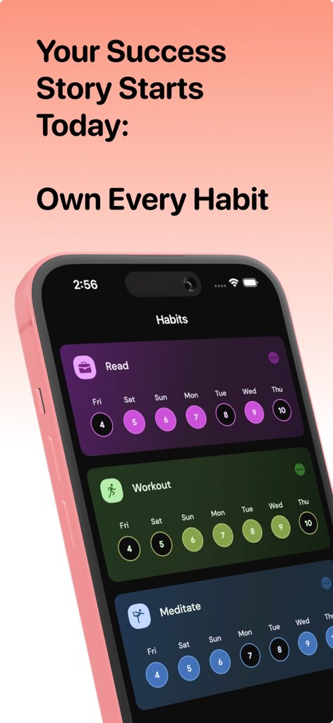 Goal Tracker - Rise - Goal Tracker Rise app interface showing minimalist habit streaks for reading and exercise on an iPhone