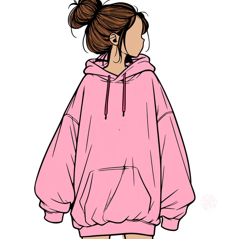 realistic girl with a oversized sweatshirt on and a bun
