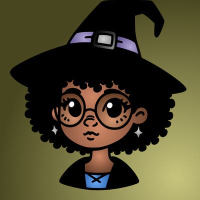 a black person who is a witch and has glasses