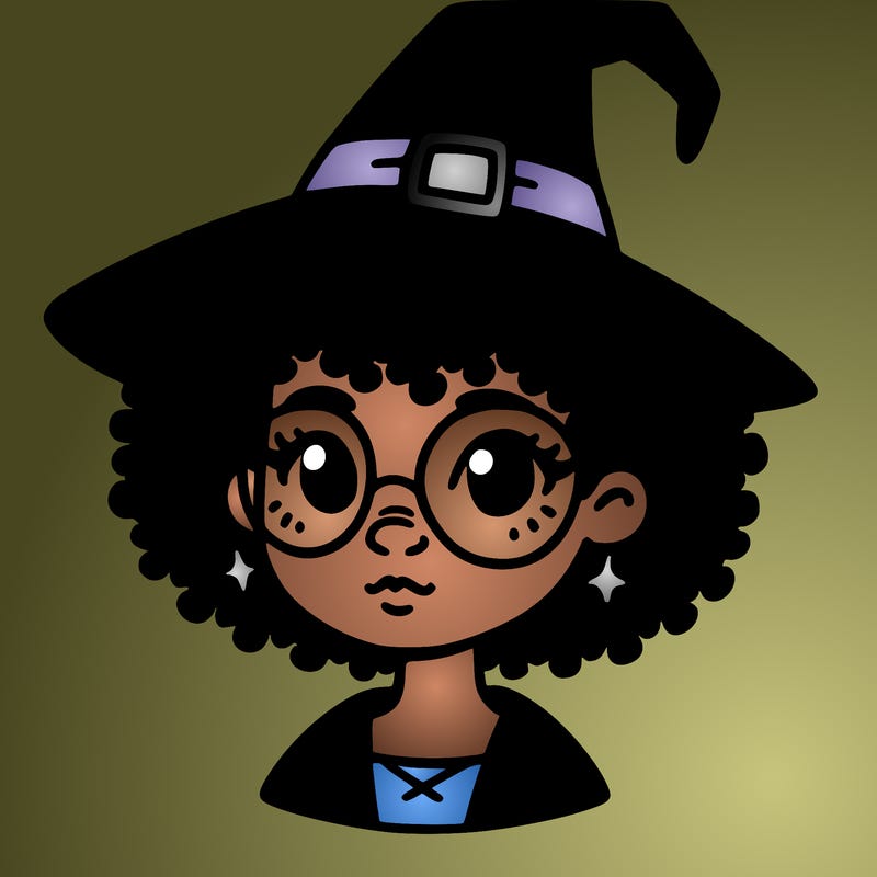a black person who is a witch and has glasses