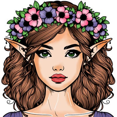 realistic female elf with flower crown