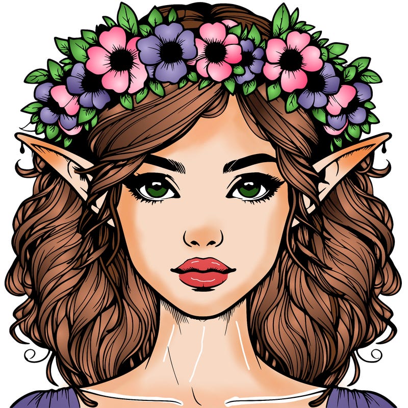 realistic female elf with flower crown