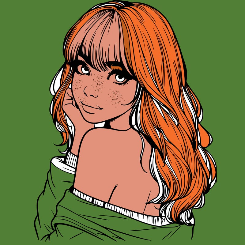 realistic girl with bangs looking over her shoulder