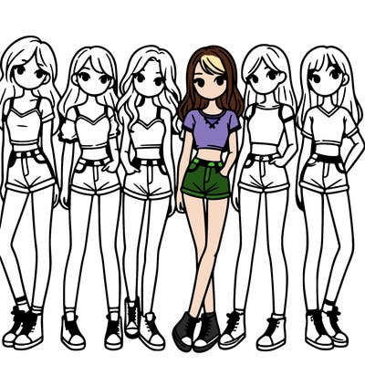 a group of girls wearing crop tops and shorts