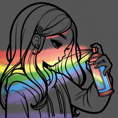 a realistic girl spray painting