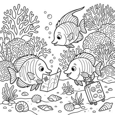 Get ready for an exciting underwater journey with our delightful tropical fish vacation coloring page. These friendly fish are packed and ready to explore, bringing the joy of travel right to your fingertips.