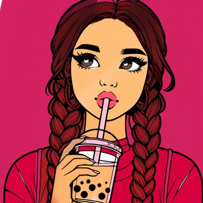 realistic girl with braided hair drinking boba