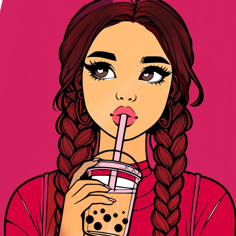 realistic girl with braided hair drinking boba