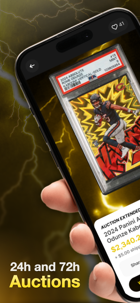 Uno smartphone che mostra un'asta di carte sportive certificate sull'app My Card Post