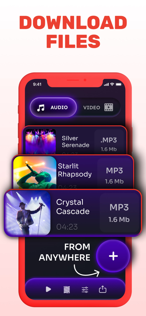 TubeMate app screen showing a list of downloaded MP3 audio files