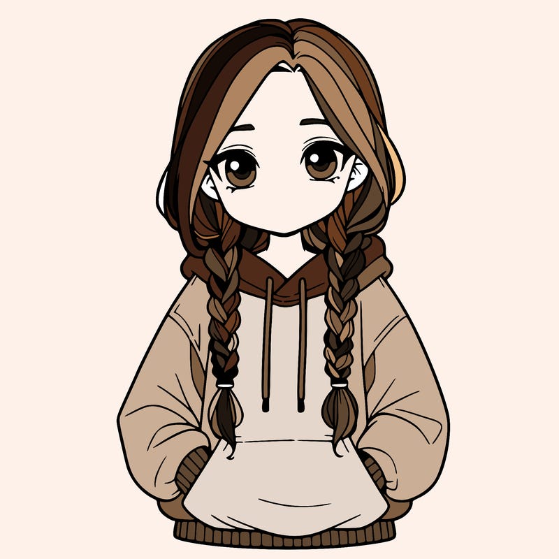 a realistic girl with a oversized hoodie and she has braids