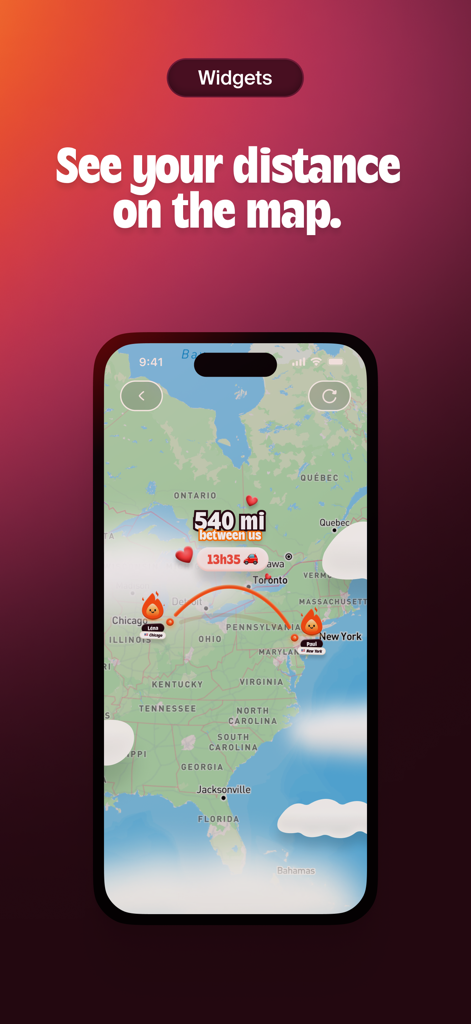 Cray Cray - Couple Game - Cray Cray app interface showing a map of the USA with a distance tracker for long distance couples.
