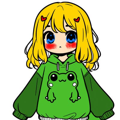 girl wearing frogging sweatshirt