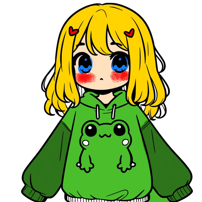 girl wearing frogging sweatshirt