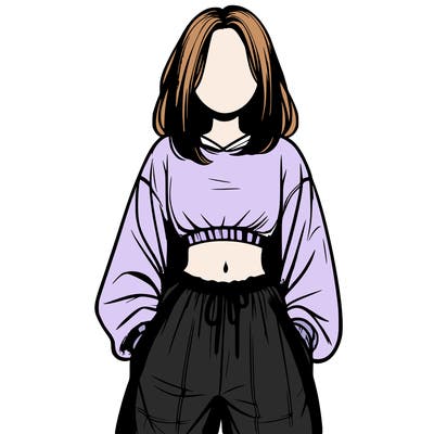 realistic girl faceless with baggy pants and a crop top