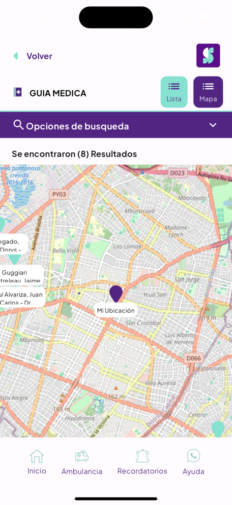 Santa Clara Medicina Prepaga - Vista de mapa de la guía médica de Santa Clara Medicina Prepaga que muestra proveedores de atención médica cercanos.
