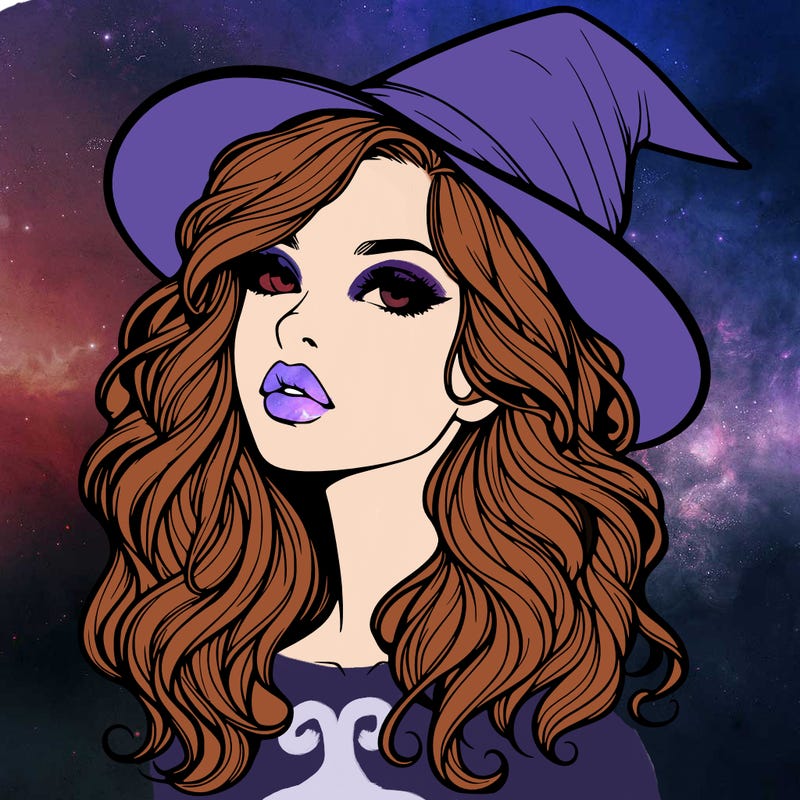 realistic witch girl with wavy hair and lips