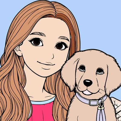 realistic girl with her dog