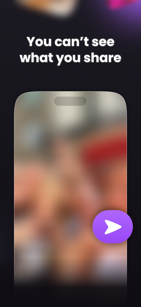 Smartphone displaying a blurred photo in the Buddies app with the text You can't see what you share.