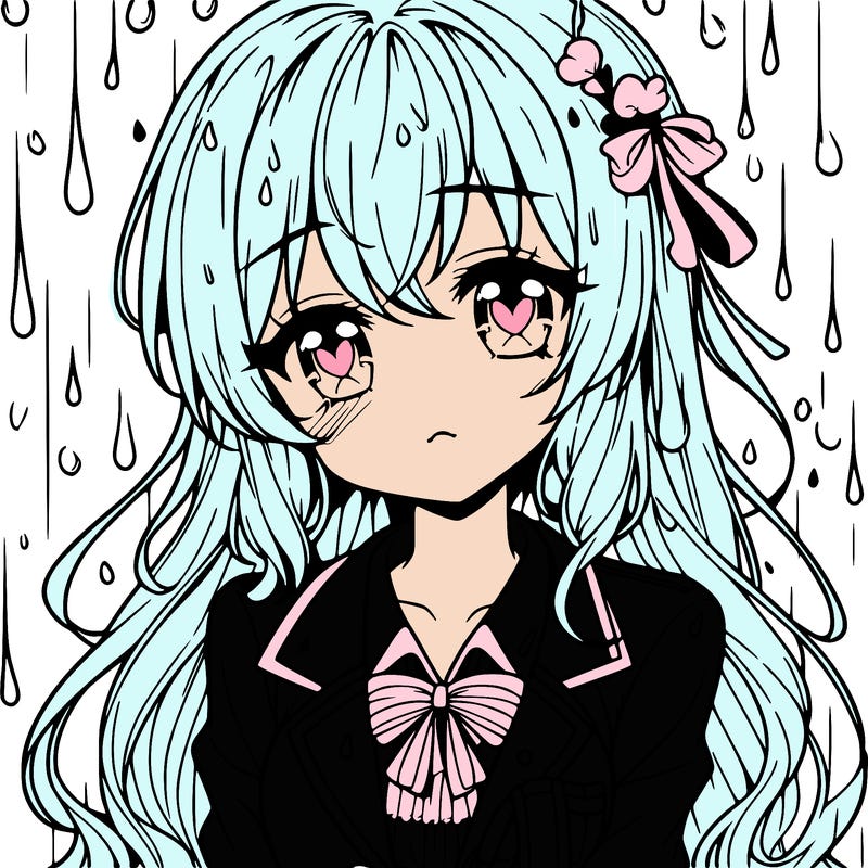 pretty anime girl in the rain