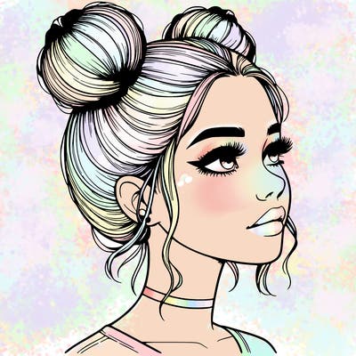 realistic girl with buns on the top of her head