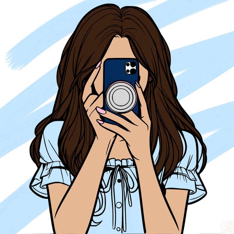 a realistic girl holding her phone taking pictures