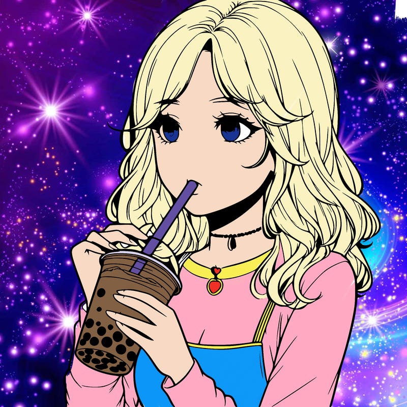 realistic girl drinking boba tea