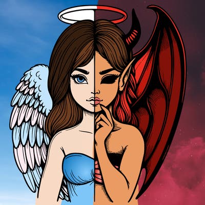 realistic angel half demon