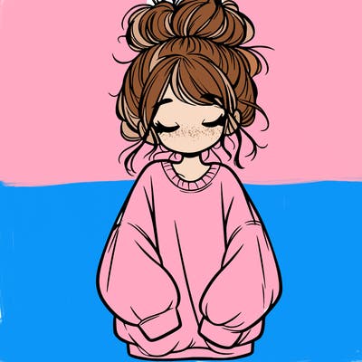 girl with baggy sweatshirt and messy bun