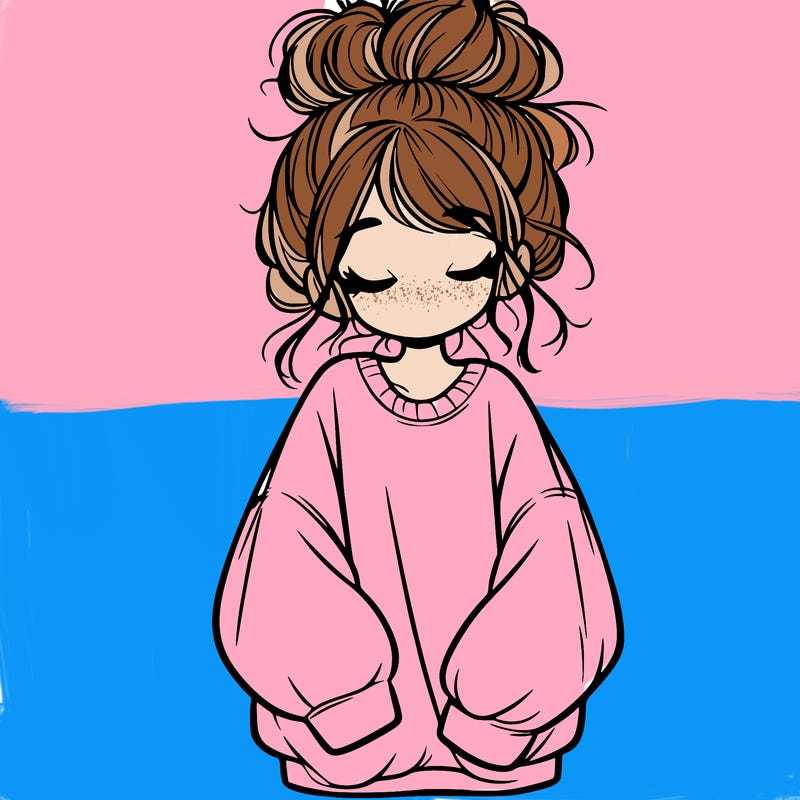 girl with baggy sweatshirt and messy bun