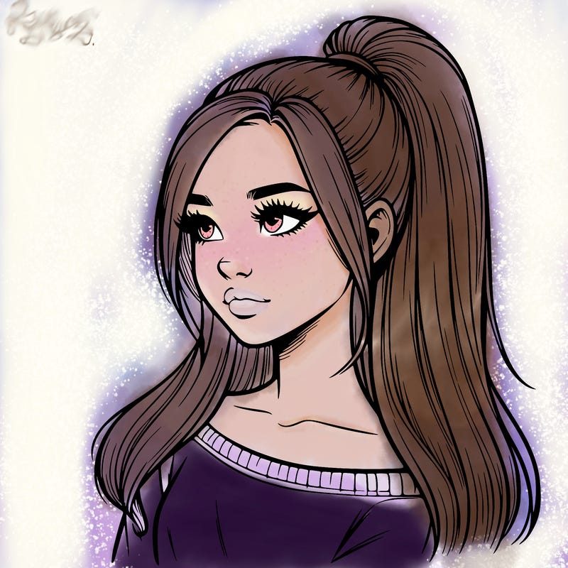 realistic girl with a high ponytail