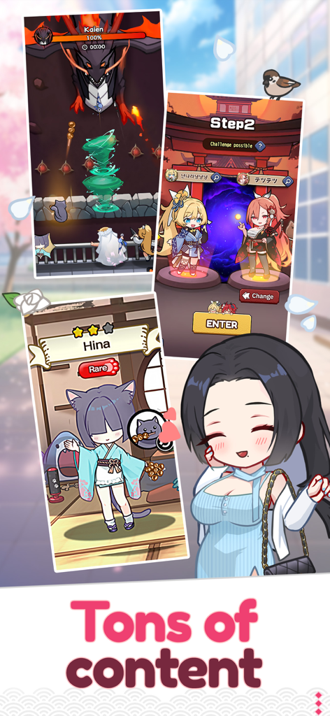 Collage of Ninja Defenders Cat Shinobi gameplay screens featuring boss battles and cute cat ninja characters