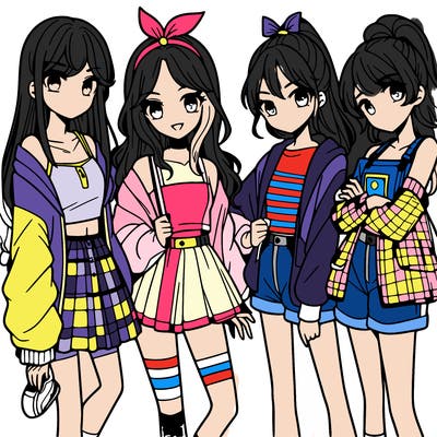 teen manga girls group of 4