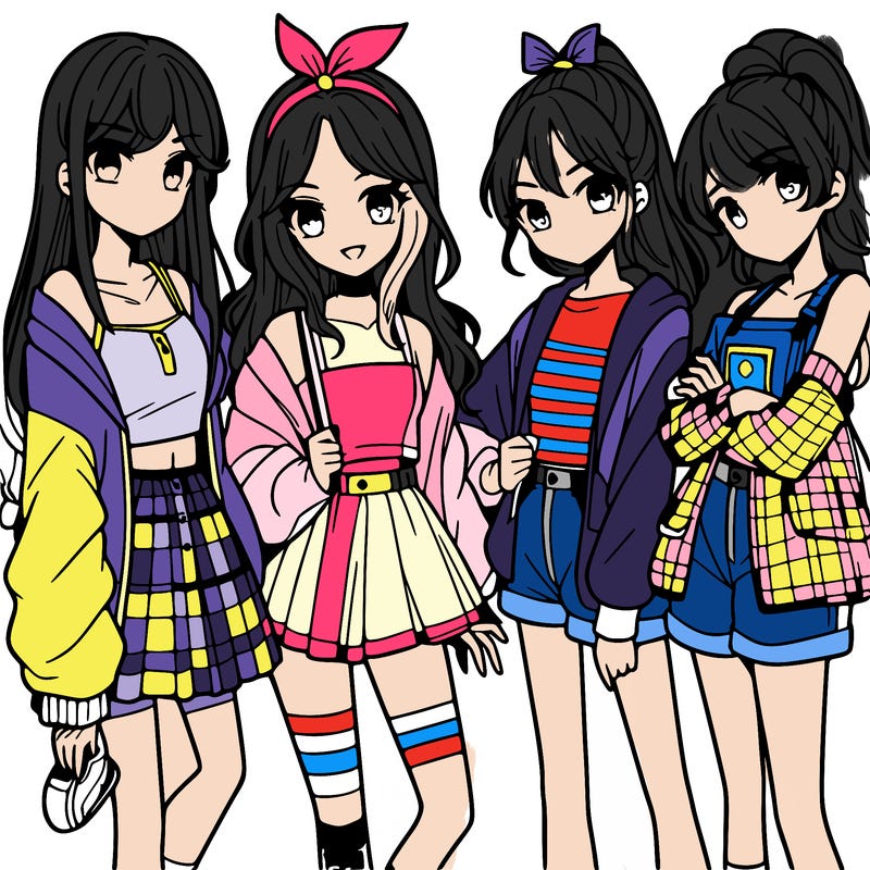 teen manga girls group of 4