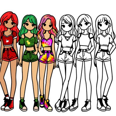 a group of girls wearing crop tops and shorts