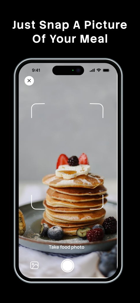 Cal AI: Calorie Scanner App - A smartphone screen using the Cal AI scanner to take a photo of pancakes for calorie tracking
