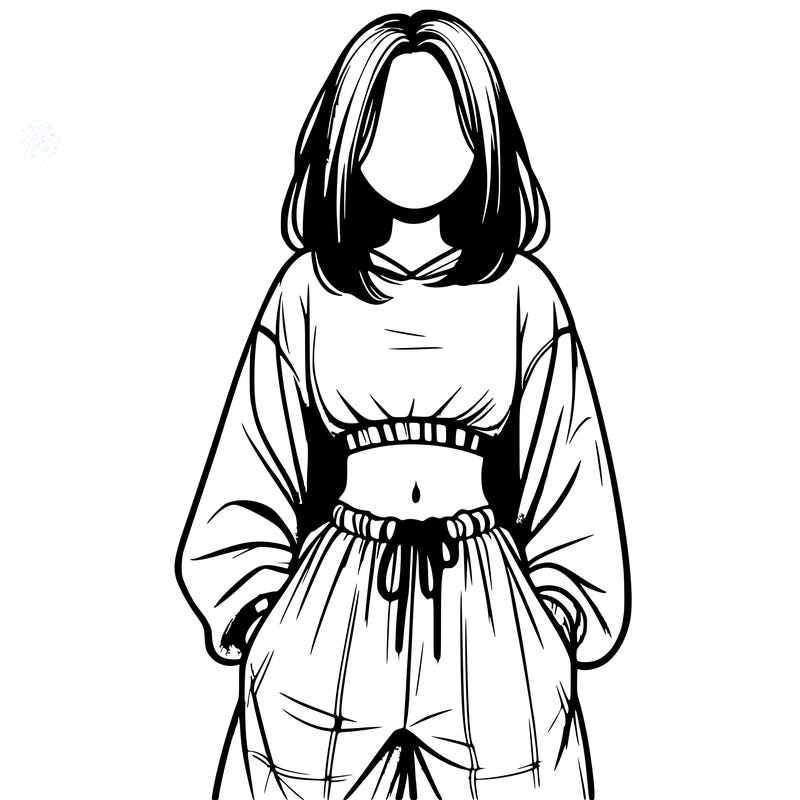 realistic girl faceless with baggy pants and a crop top