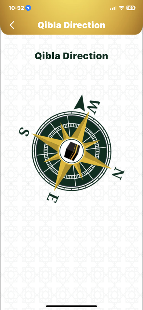 Sajud - Digital compass interface in the Sajud app showing the Qibla direction towards the Kaaba