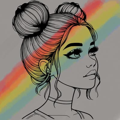 realistic girl with buns on the top of her head