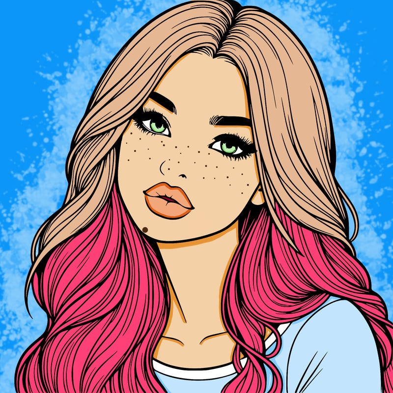 realistic girl with hair on her hair and lips