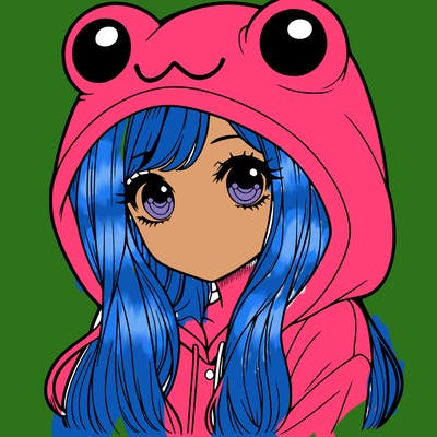 a pretty girl wearing a frog hoodie portrait with long hair
