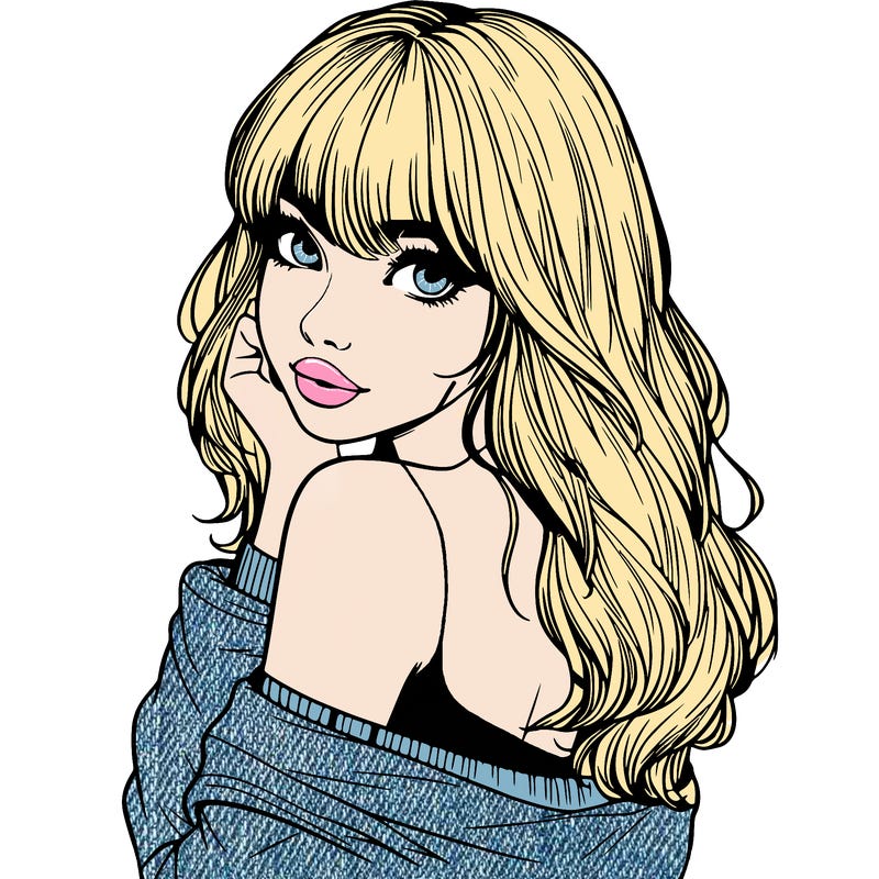 realistic girl with bangs looking over her shoulder