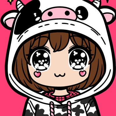 kawaii girl with cow hoodie