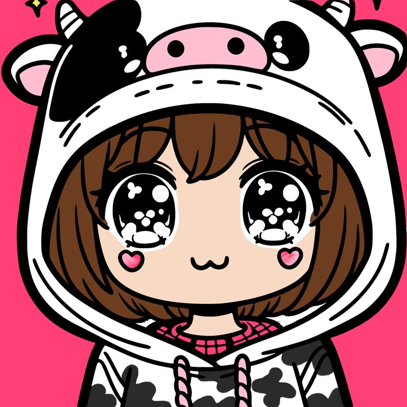 kawaii girl with cow hoodie