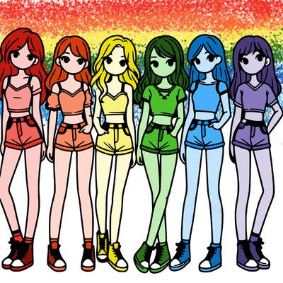 a group of girls wearing crop tops and shorts