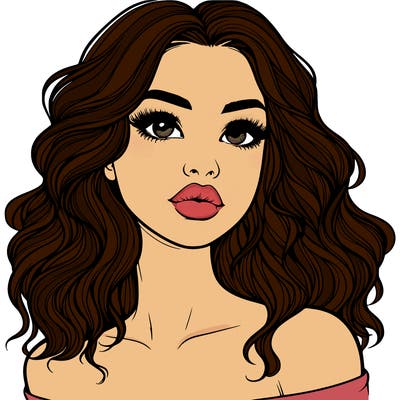 realistic girl with wavy hair and lips
