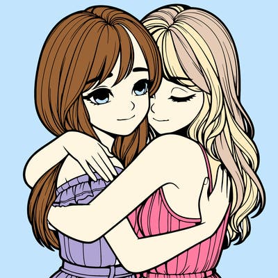 realistic girls hugging