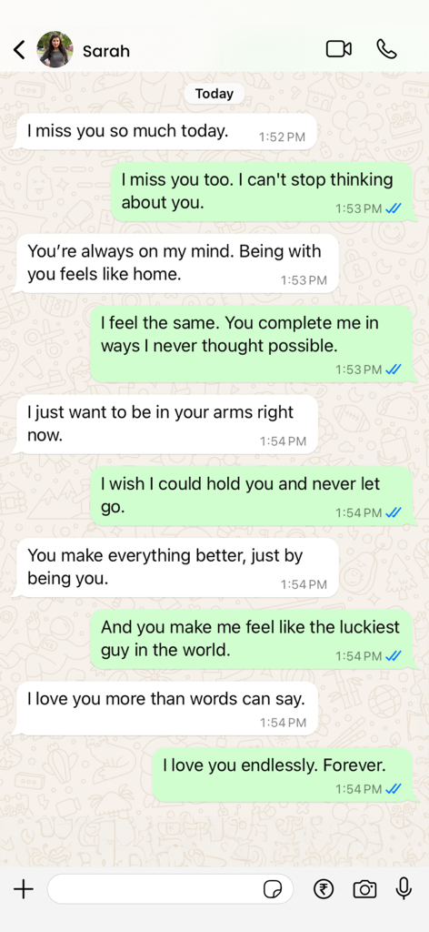 Text Yourself－Chat Story Maker - Uma conversa de chat romântica exibida na interface de um aplicativo de mensagens