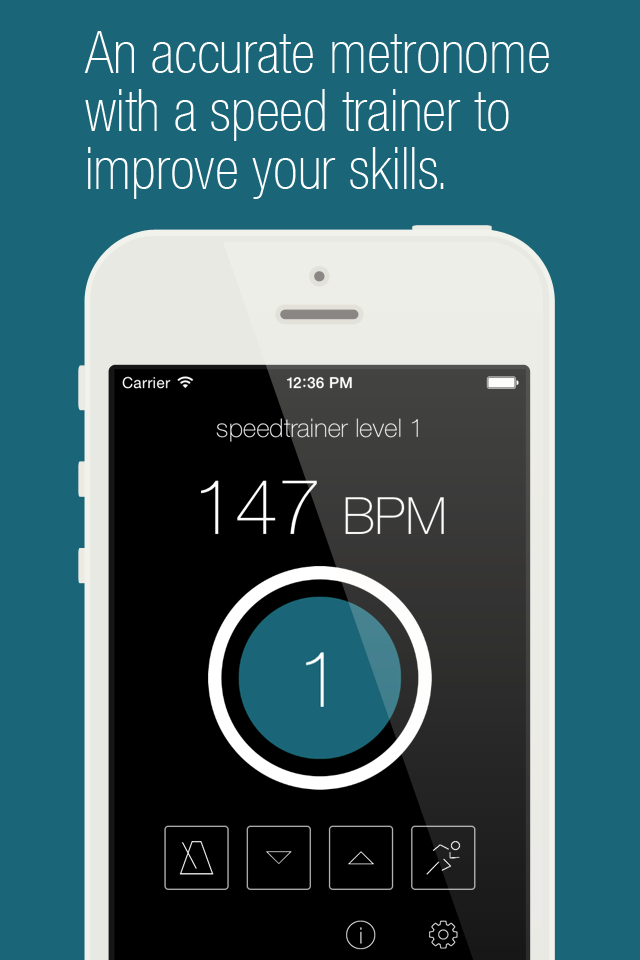 Tap That Tempo plus - Tap That Tempo plus App zeigt die Metronom- und Geschwindigkeitstrainer-Oberfläche bei 147 BPM
