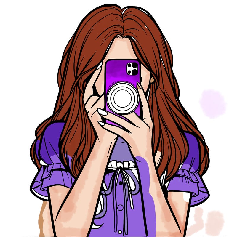 a realistic girl holding her phone taking pictures